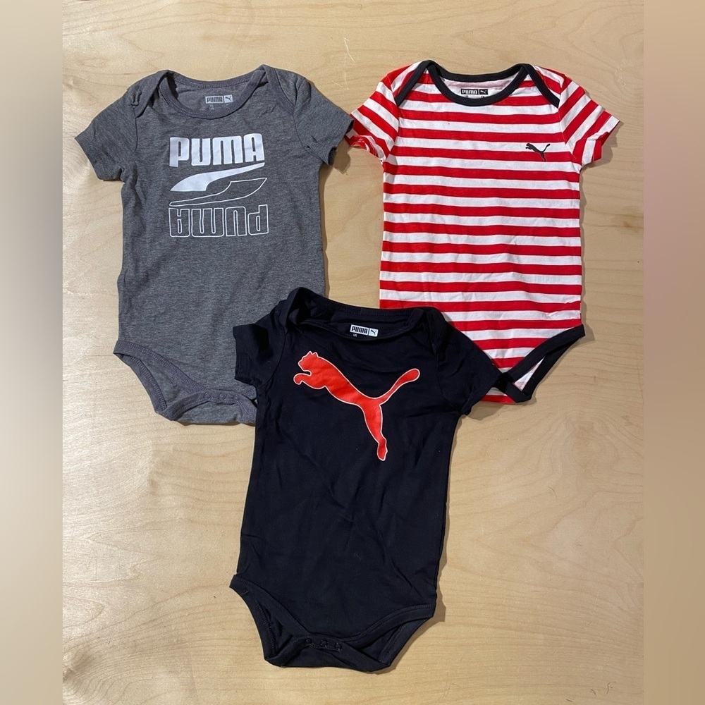 Puma Kids Bodysuit Trio - Gray, Red, and Black 18 M (PF)